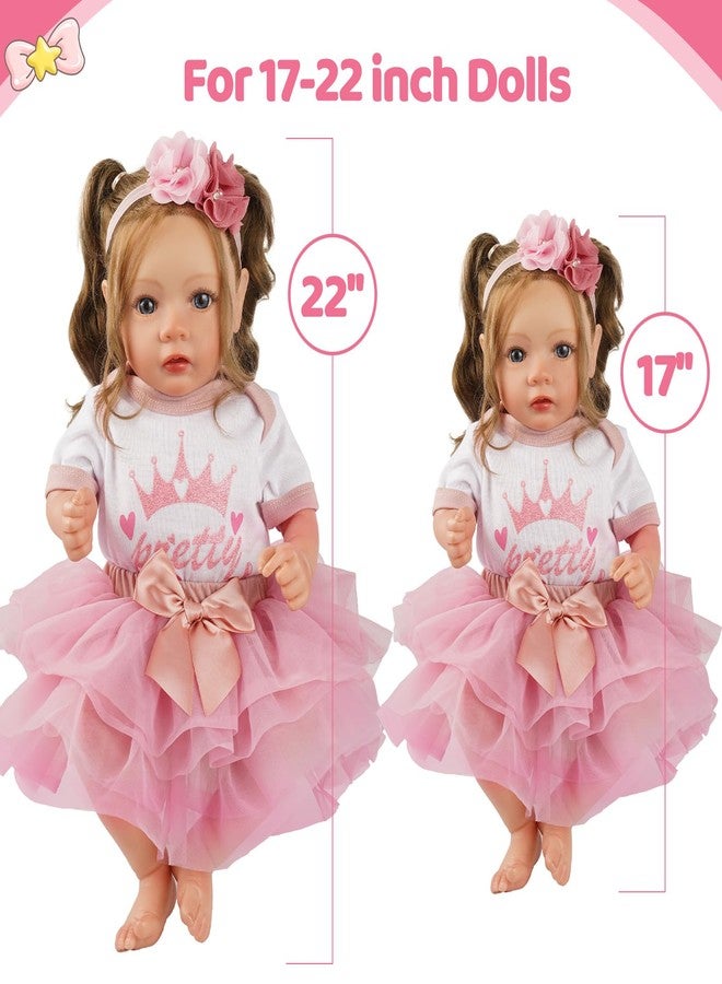 BABESIDE طقم ملابس دمية أطفال حديثي الولادة من 3 قطع من BABESIDE، مناسب لدمى الأطفال من 17 إلى 22 بوصة، طقم إكسسوارات دمية أطفال لطيف مع تنورة وعصابة رأس لدمى الأطفال الواقعية للبنات، وردي - Image 3